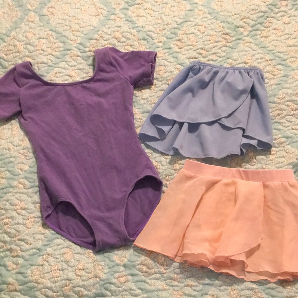 Beautiful ballet girls set.  1 Pink and 1 blue skirt with purple leotard.